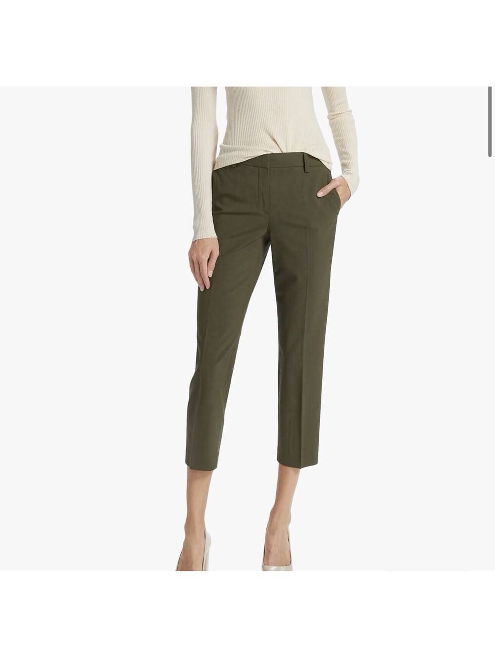 Theory Treeca 2 Stretch Wool Straight-Leg Crop Trousers Sz 4 Business RealReal